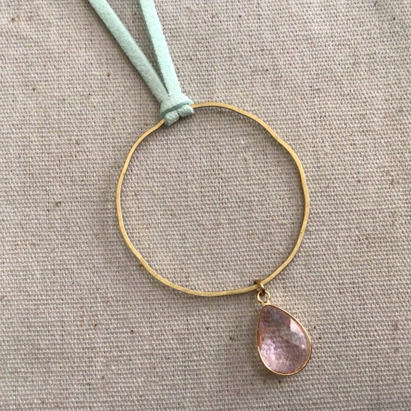 New handcrafted Sundance charm necklace blue suede cord pink stone pendant - Picture 3 of 6